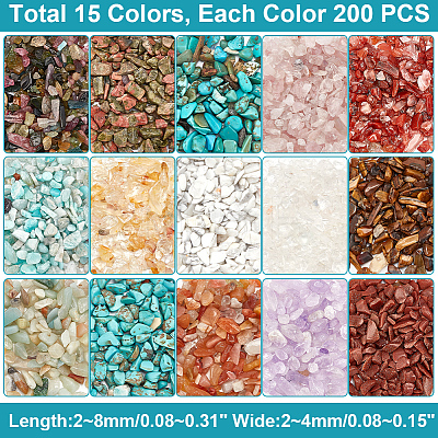 ARRICRAFT 3000Pcs 15 Styles Natural & Synthetic Gemstone Chip Beads G-AR0005-80-1