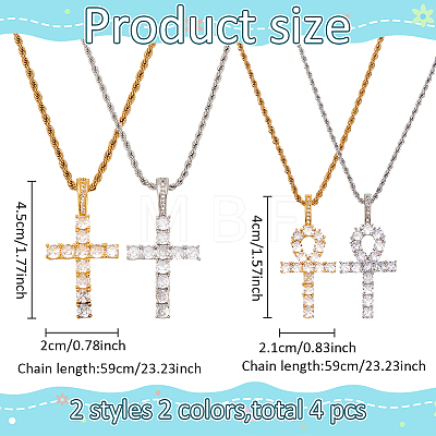 ANATTASOUL 4Pcs 4 Style 304 Stainless Steel with Cubic Zirconia Cross Pendant Necklaces Set with Brass Chains NJEW-AN0001-81-1