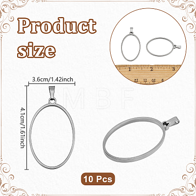 10Pcs 304 Stainless Steel Open Back Bezel Oval Pendants PALLOY-UN00038-1