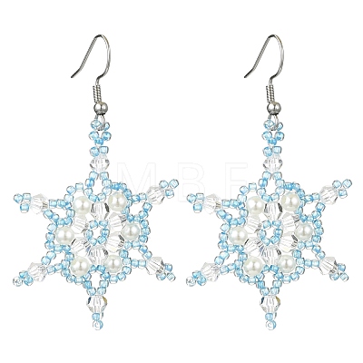 Christmas Snowflake Glass Seed Braided Dangle Earrings EJEW-MZ00236-02-1