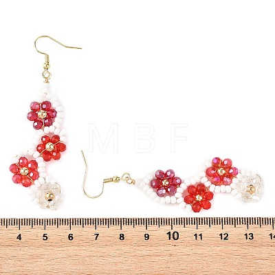 Flower Glass Seed Beaded Dangle Earrings EJEW-MZ00775-1