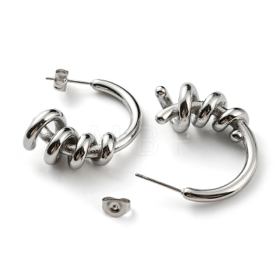 Ion Plating(IP) 304 Stainless Steel Spiral Wire Wrap Stud Earrings for Women EJEW-K244-16P-1