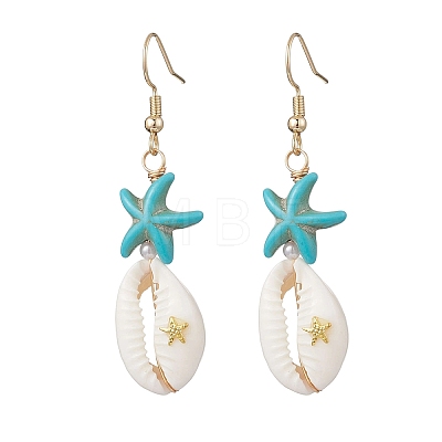 Natural Mixed Cowrie Shell Dangle Earrings EJEW-JE06871-1