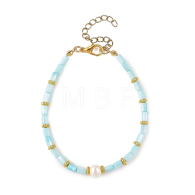 Natural Cultured Freshwater Pearl & Dyed Freshwater Shell Beaded Bracelets for Women BJEW-JB14213-1