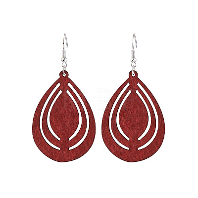 Hollow Out Teardrop Wood Dangle Earrings FS-WG5AC87-08-1