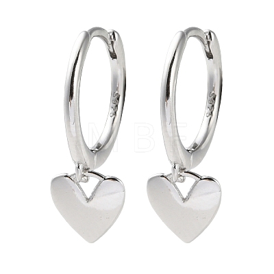 925 Sterling Silver Heart Hoop Earrings EJEW-P296-16P-1