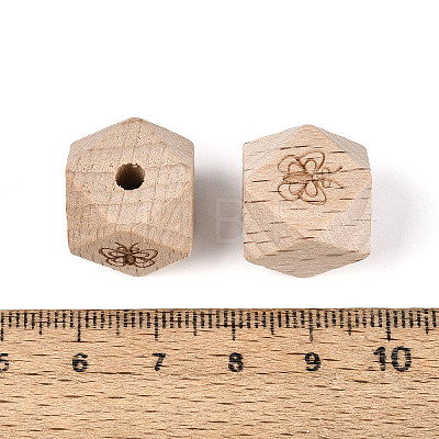Laser Engraved Beech Wood Faceted Beads WOOD-T033-10B-1