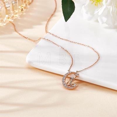 Chinese Zodiac Necklace Snake Necklace 925 Sterling Silver Rose Gold Serpent on the Moon Pendant Charm Necklace Zircon Moon and Star Necklace Cute Animal Jewelry Gifts for Women JN1090F-1