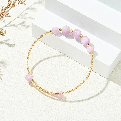 Copper French Wired & Round Natural Kunzite Cuff Bangles for Women BJEW-JB13989-1