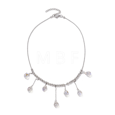 Glass Teardrop Charms Necklaces NJEW-TA00149-1