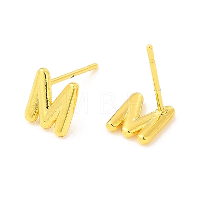 Brass Hollow Out Initial Letter Stud Earrings for Women EJEW-A044-01G-M-1