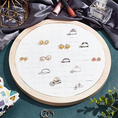 92-Slot Wooden Ring Jewelry Display Round Tray EDIS-WH0030-20A-1