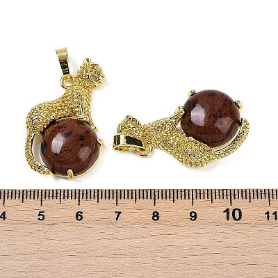 Gemstone Ball with Leopard Shape Brass Pendants KK-F887-04G-1