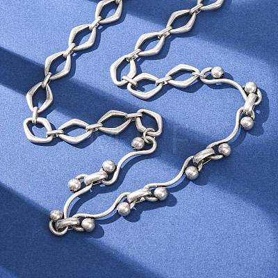 Vintage 304 Stainless Steel Rhombus Link Mixed Chain Necklaces NJEW-C115-08AS-1