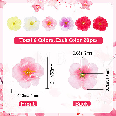 CRASPIRE 120Pcs 6 Colors Cloth Imitation Peach Blossom AJEW-CP0001-87-1
