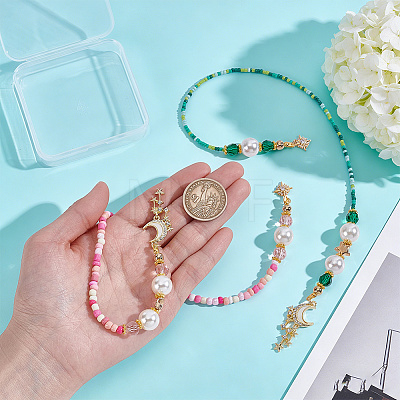 2Pcs 2 Styles Glass & Acrylic & Brass & CCB Plastic Beaded Bookmark HJEW-NB00351-1