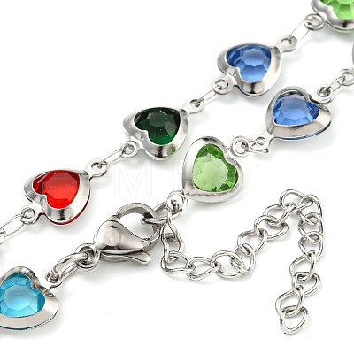 304 Stainless Steel & Glass Heart Link Chain Necklaces NJEW-P315-03P-01-1