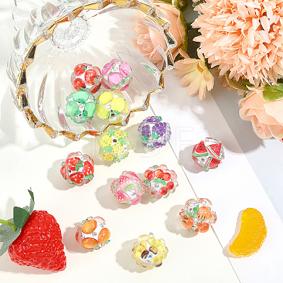 13Pcs 13 Colors Fruit Round Resin Beads RESI-PA0001-53-1