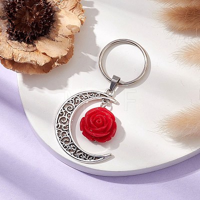 Flower Resin & Alloy Moon Keychain KEYC-JKC00821-1