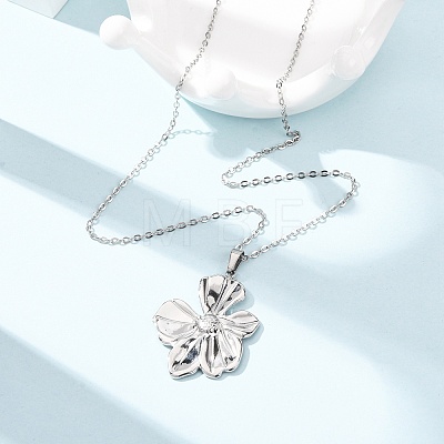 304 Stainless Steel Flower Pendant Cable Chain Necklaces for Men Women NJEW-K308-05F-P-1