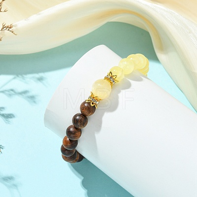 Natural African Padauk Wood & Golden Silk Jade Beaded Stretch Bracelets for Women BJEW-JB14100-01-1