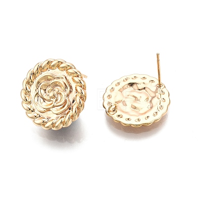 Flat Round with Flower Pattern Brass Stud Earring Findings KK-G436-02G-1