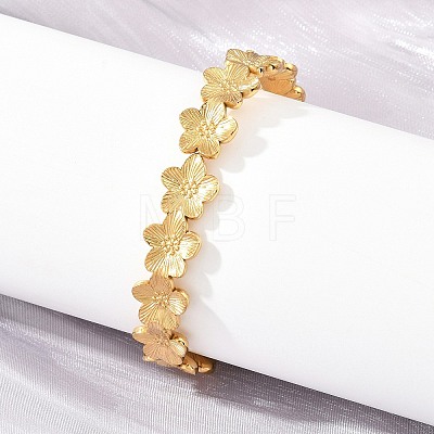 304 Stainless Steel Flower Hinged Cuff Bangles for Women SA-CBA45D5-27G-1