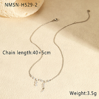 304 Stainless Steel Star Pendant Necklaces with Teardrop Clear Cubic Zirconia Tassel for Women WG97116-02-1