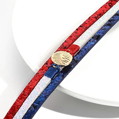 USA Flag Style Red Blue White Imitation Leather Cord Bracelets PW-WGC6737-01-1