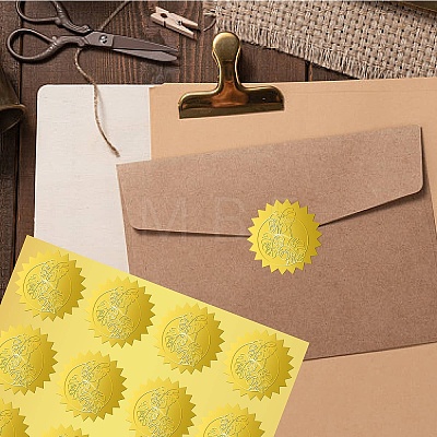 12 Sheets Self Adhesive Gold Foil Embossed Stickers DIY-WH0451-048-1