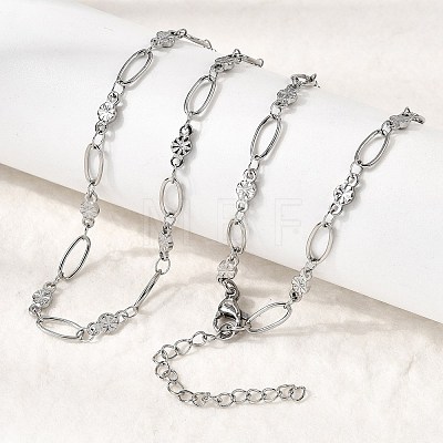 304 Stainless Steel Flower Link Chain Necklaces for Women NJEW-A046-02C-P-1