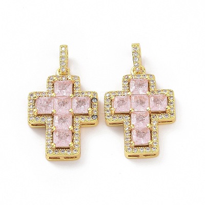 Brass Micro Pave Clear Cubic Zirconia Pendants ZIRC-F135-24G-02B-1