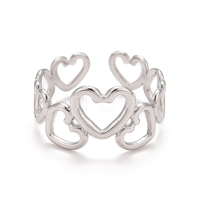 304 Stainless Steel Heart Wrap Open Cuff Ring for Women RJEW-A005-31P-1