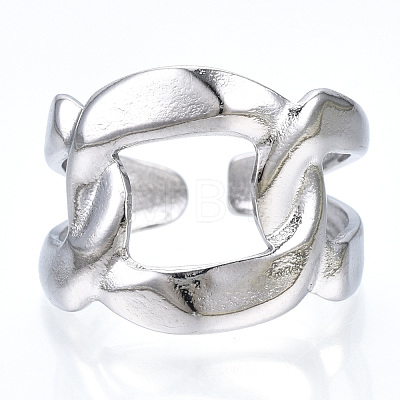 304 Stainless Steel Curb Chains Shape Open Cuff Ring for Women RJEW-N040-02-1