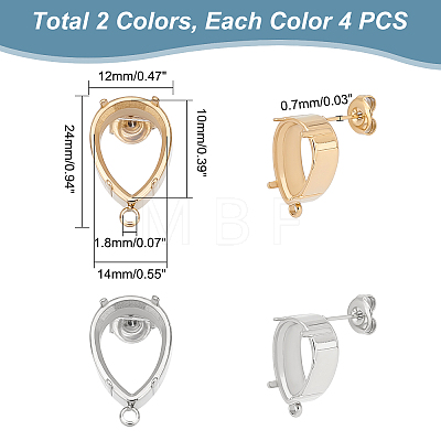 Unicraftale 4 Pairs 2 Colors 304 Stainless Steel Stud Earring Findings STAS-UN0038-08-1