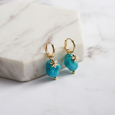 Natural Turquoise Beaded Hoop Earrings EJEW-L294-001G-1