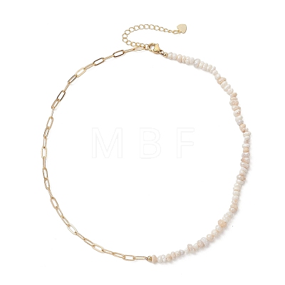 Brass Paperclip Chain with Natural Cultured Freshwater PearPotato Beaded Necklaces NJEW-JN05945-1