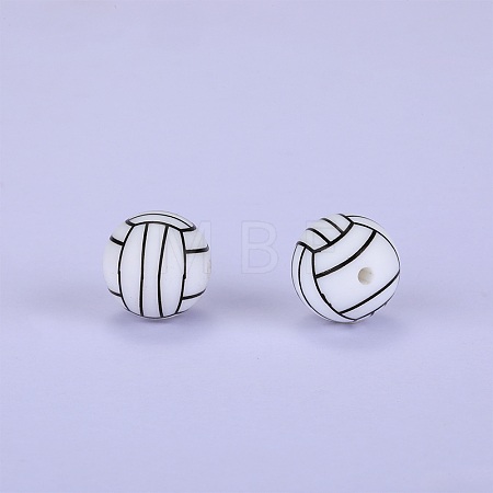 Printed Round with Baseball Pattern Silicone Focal Beads SI-JX0056A-109-1