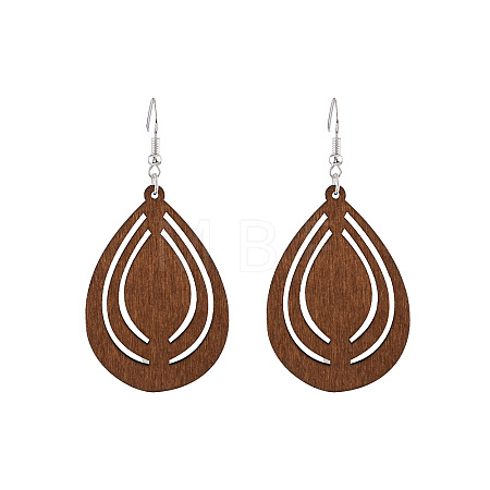 Hollow Out Teardrop Wood Dangle Earrings FS-WG5AC87-05-1