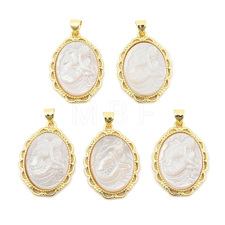 Natural White Shell Carved Mermaid Pendants KK-S506-03C-G-1