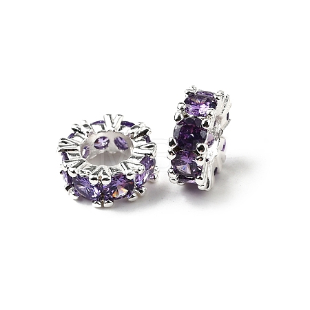 Brass with Cubic Zirconia European Beads ZIRC-L041-18D-S-1