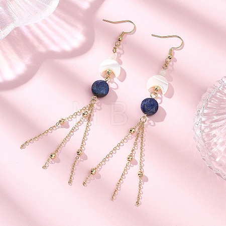 Natural Lapis Lazuli Round with Moon Dangle Earrings EJEW-JE06813-01-1