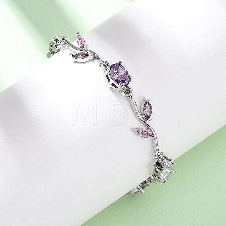 Brass Micro Pave Cubic Zirconia Link Bracelets for Women BJEW-H209-03P-1
