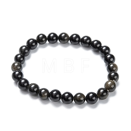 Natural Golden Sheen Obsidian Stretch Beaded Bracelets G-A185-01P-1