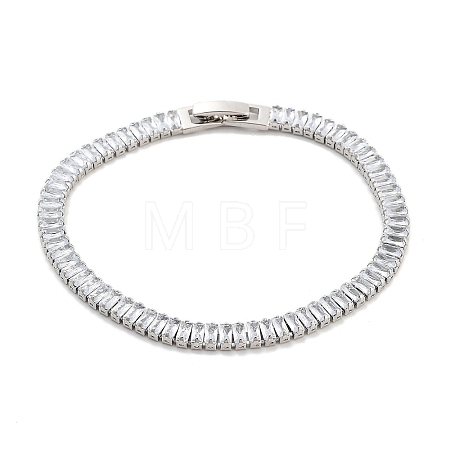 Brass Pave Clear Cubic Zirconia Rectangle Link Bracelets BJEW-B094-11A-P-1