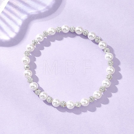Polymer Clay Rhinestone & Shell Pearl Beads Stretch Bracelets for Women BJEW-JB13191-1