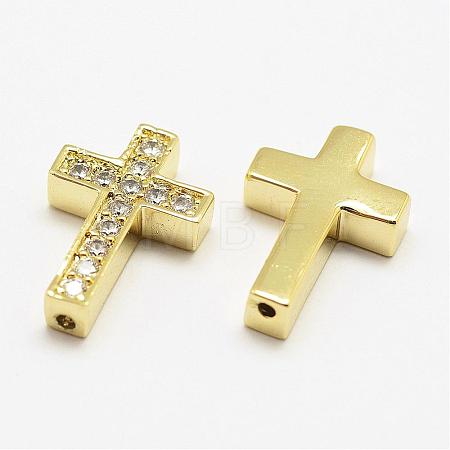 Brass Micro Pave Grade AAA Cubic Zirconia Beads KK-P055-14G-NR-1