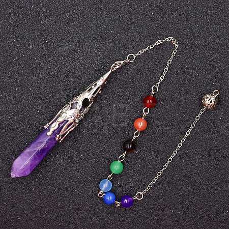 Natural Amethyst & Mixed Gemstone Bullet Pointed Dowsing Pendulums CHAK-PW0001-051L-1