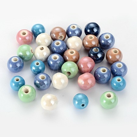 Glazed Porcelain Round Beads X-PORC-S489-10mm-M-1