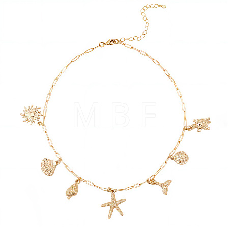 Summer Beach Theme Brass Paperclip chain Necklaces for Women NJEW-WH20004-11G-1